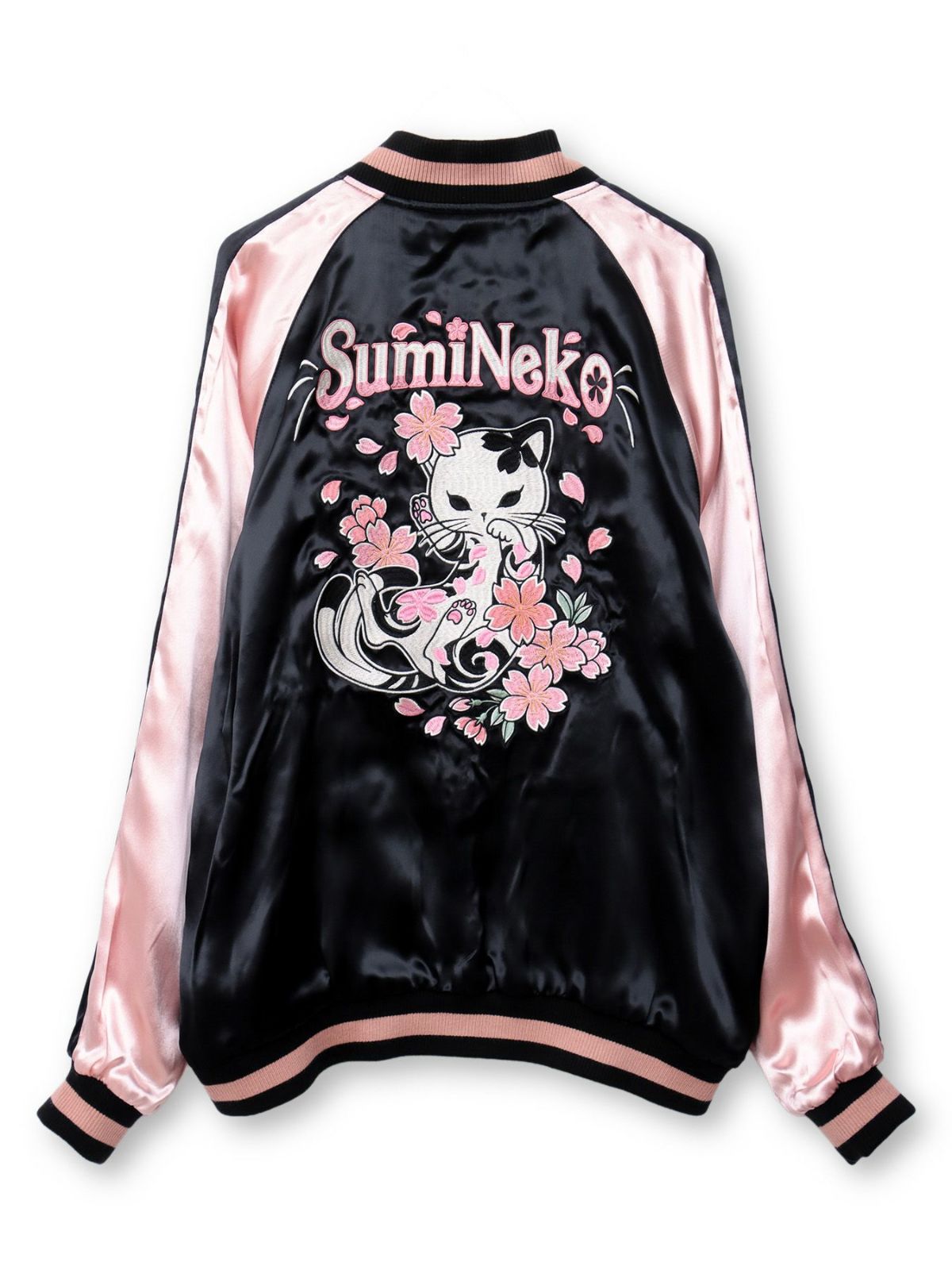 【SUMINEKO】“花魁猫／桜猫”総刺繍リバーシブルスカジャン