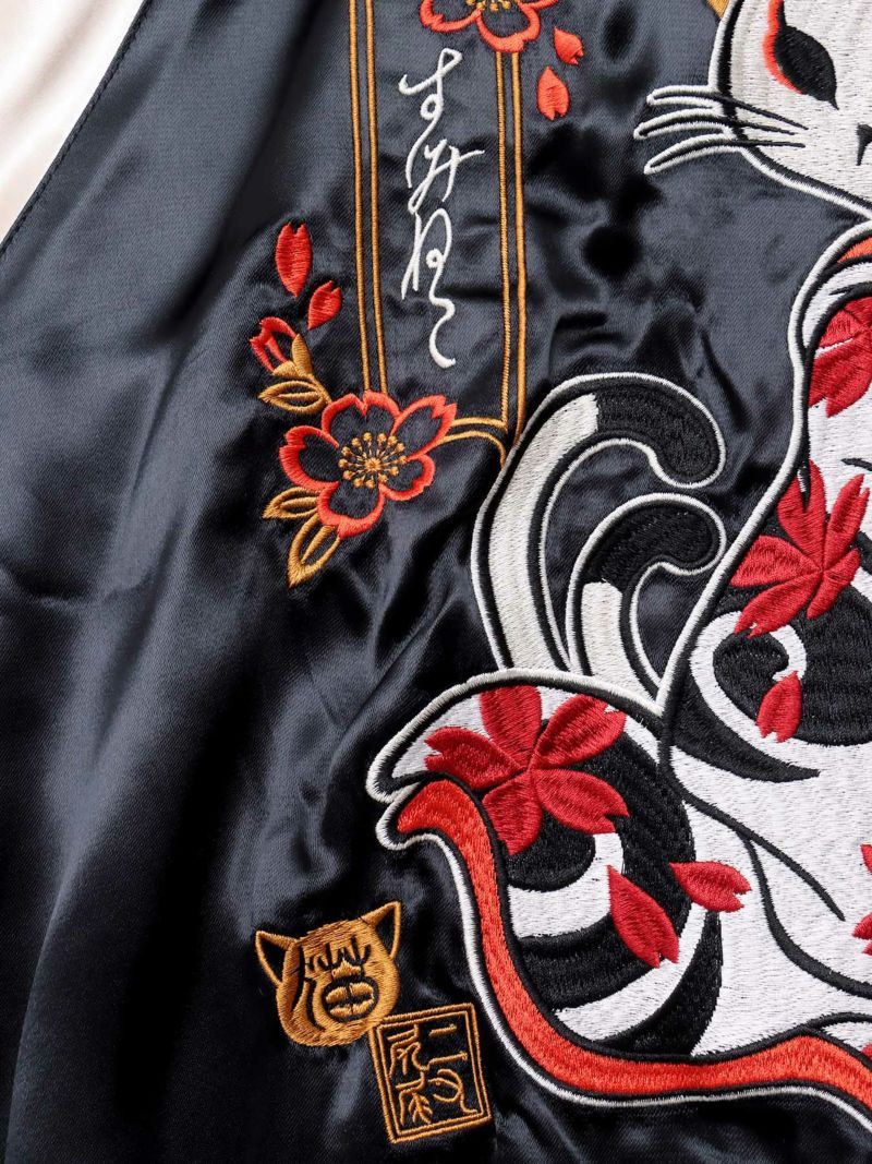 【SUMINEKO】“花魁猫／桜猫”総刺繍リバーシブルスカジャン