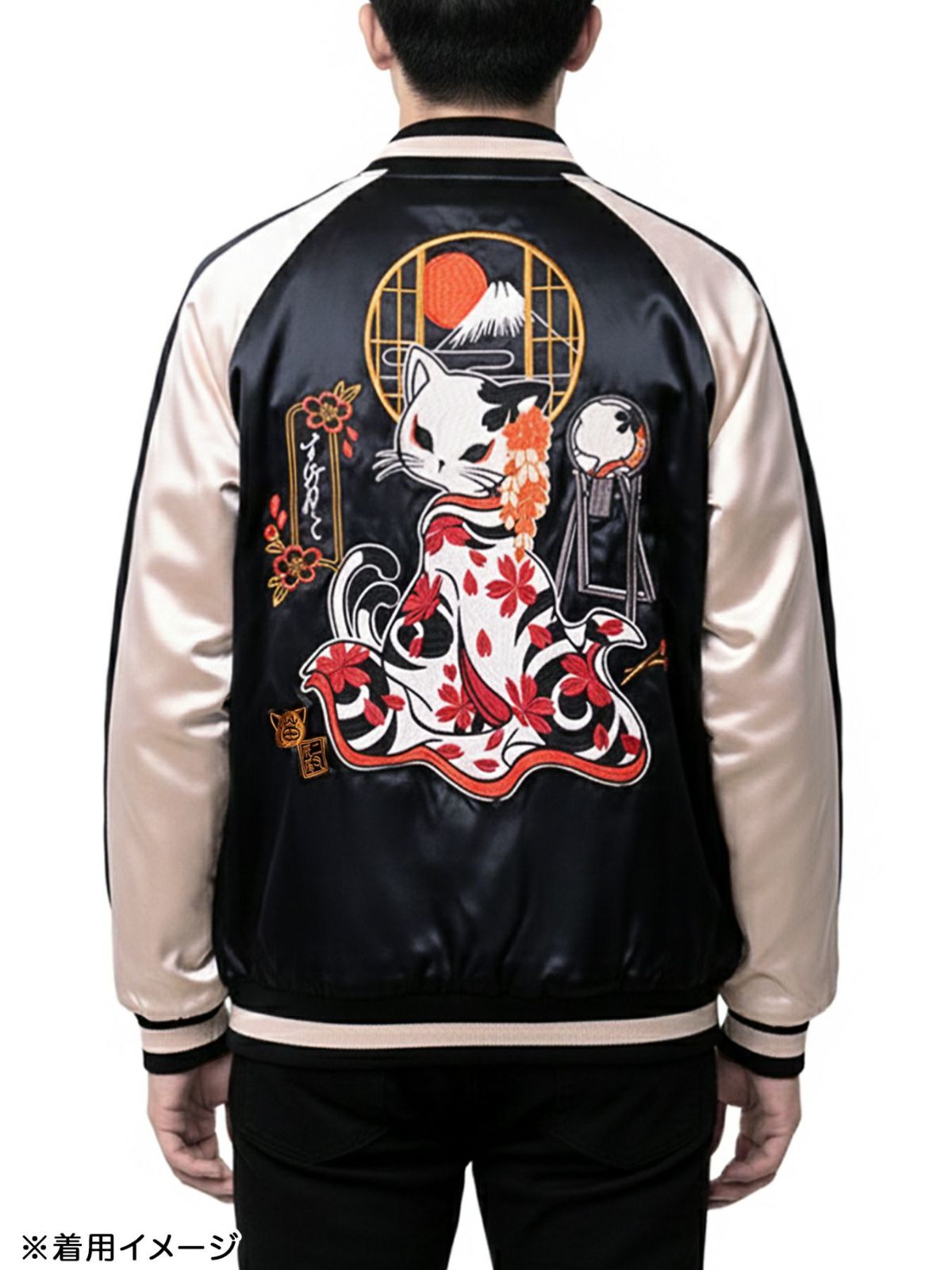 【SUMINEKO】“花魁猫／桜猫”総刺繍リバーシブルスカジャン