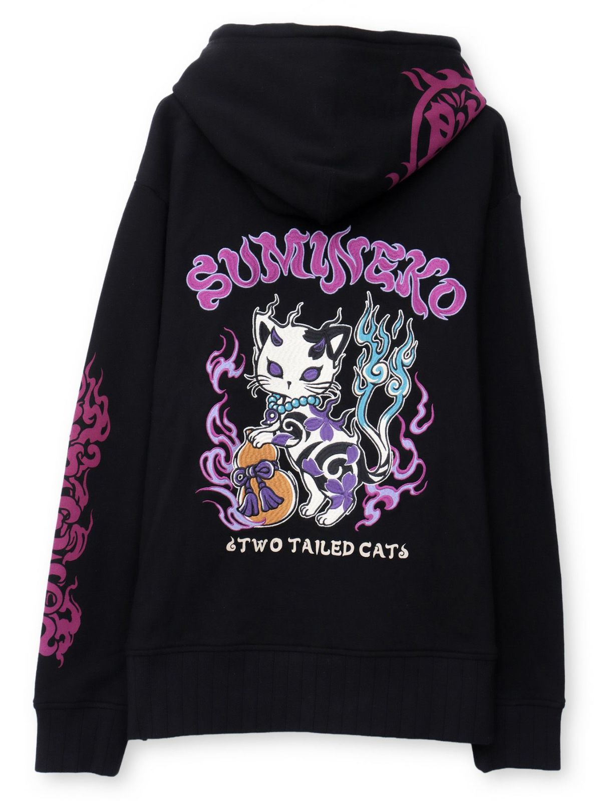 【SUMINEKO】“鬼猫”刺繍入りサイドボタンZIPパーカー