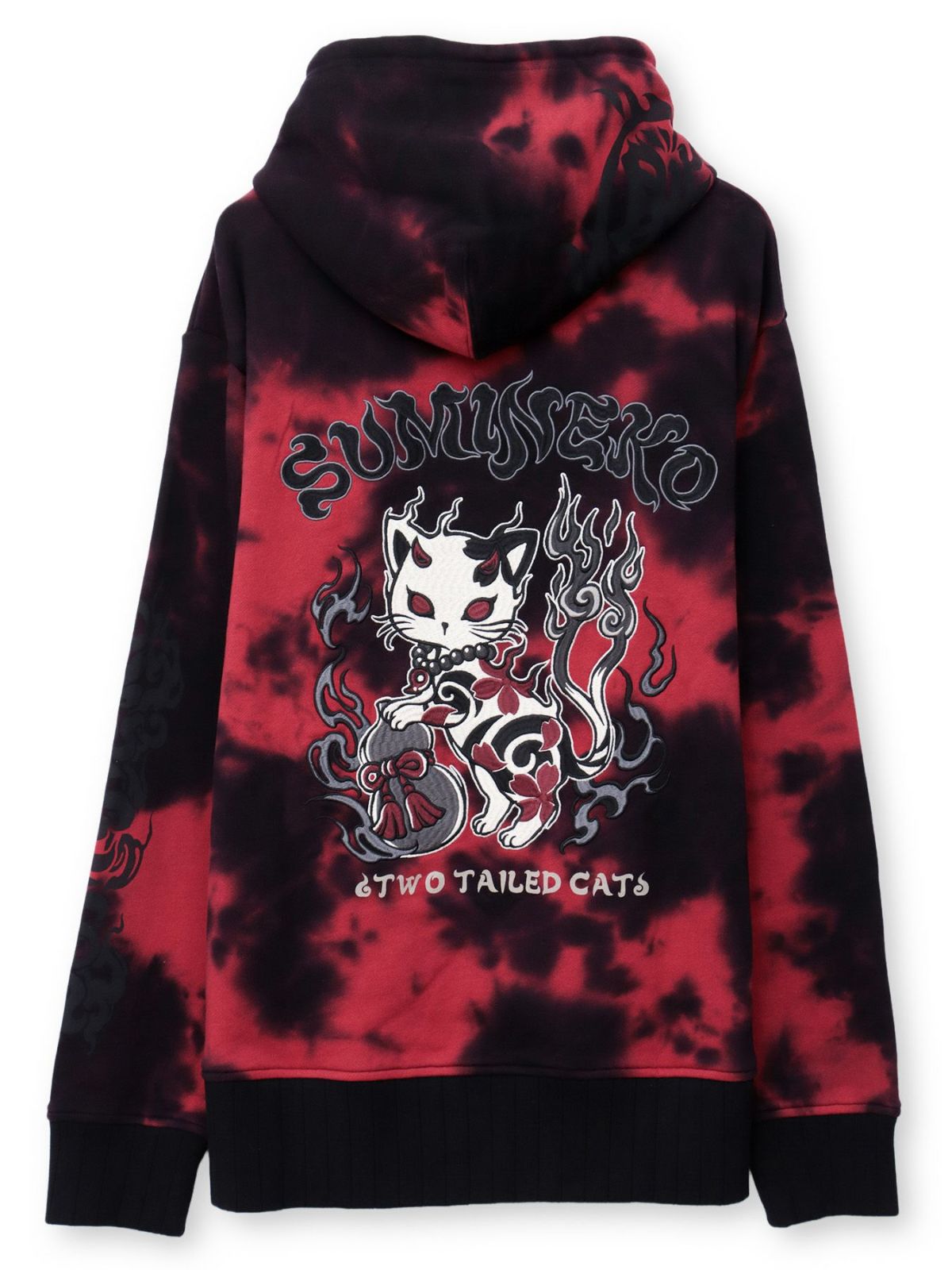 【SUMINEKO】“鬼猫”刺繍入りサイドボタンZIPパーカー