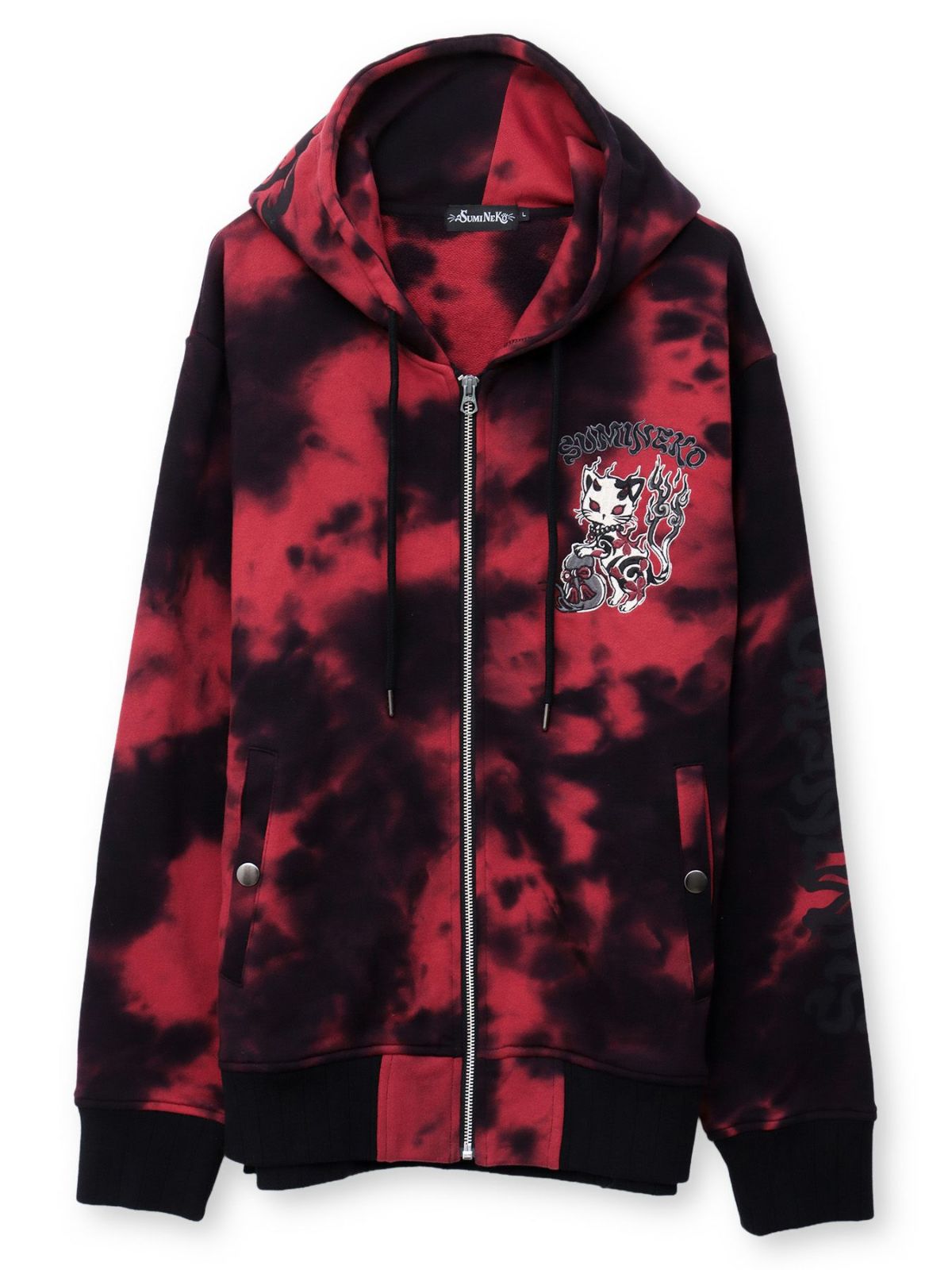 【SUMINEKO】“鬼猫”刺繍入りサイドボタンZIPパーカーq