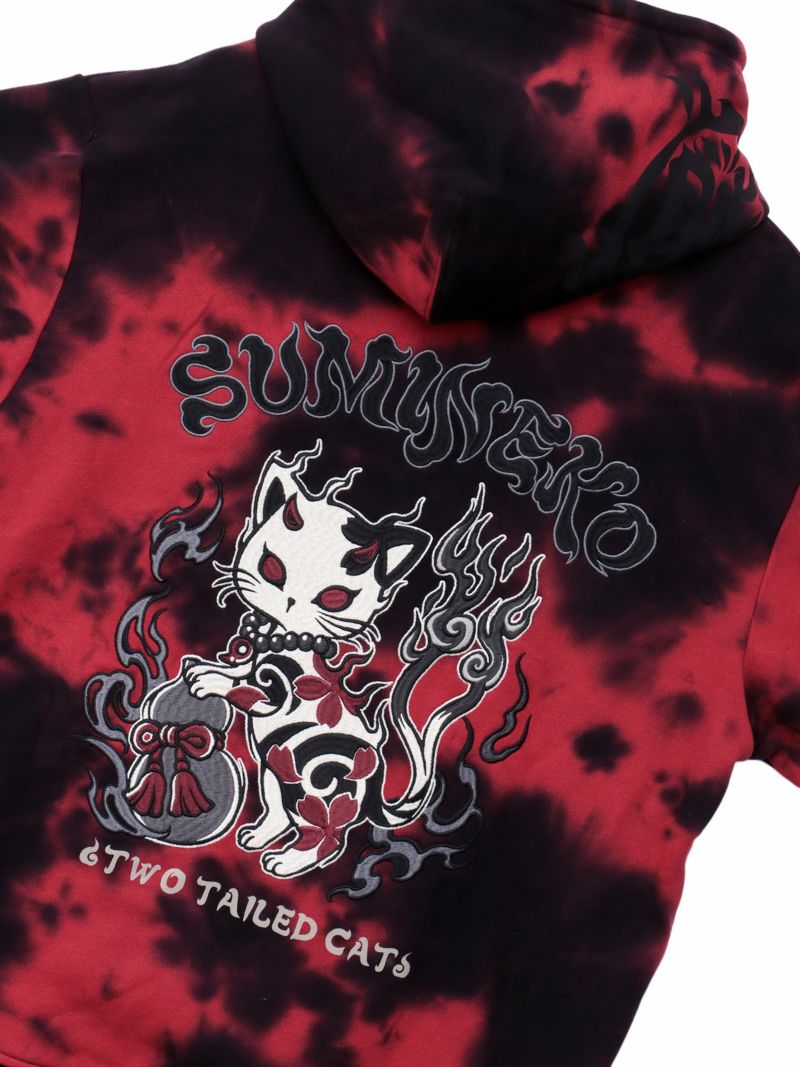 【SUMINEKO】“鬼猫”刺繍入りサイドボタンZIPパーカー