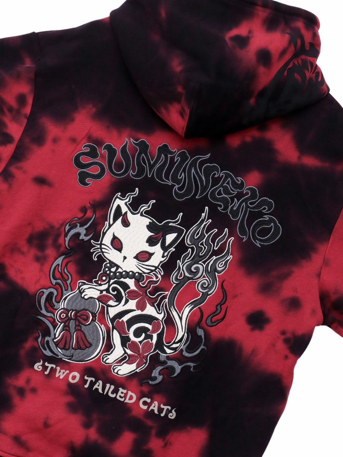 【SUMINEKO】“鬼猫”刺繍入りサイドボタンZIPパーカー