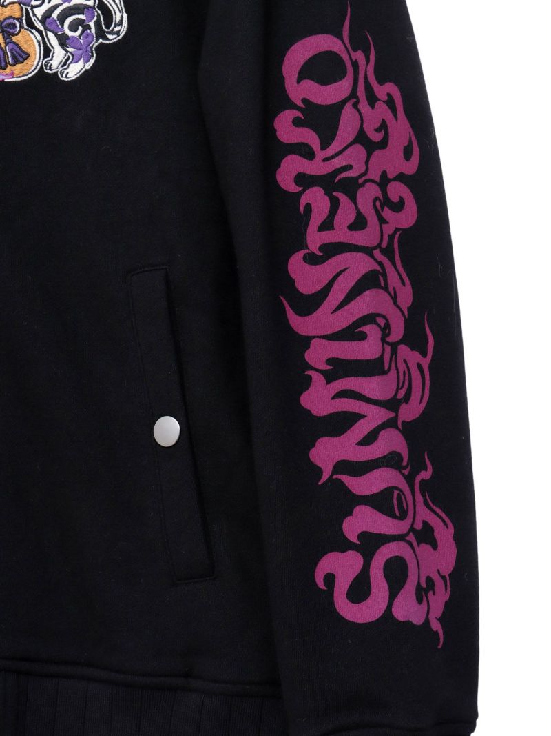 【SUMINEKO】“鬼猫”刺繍入りサイドボタンZIPパーカー