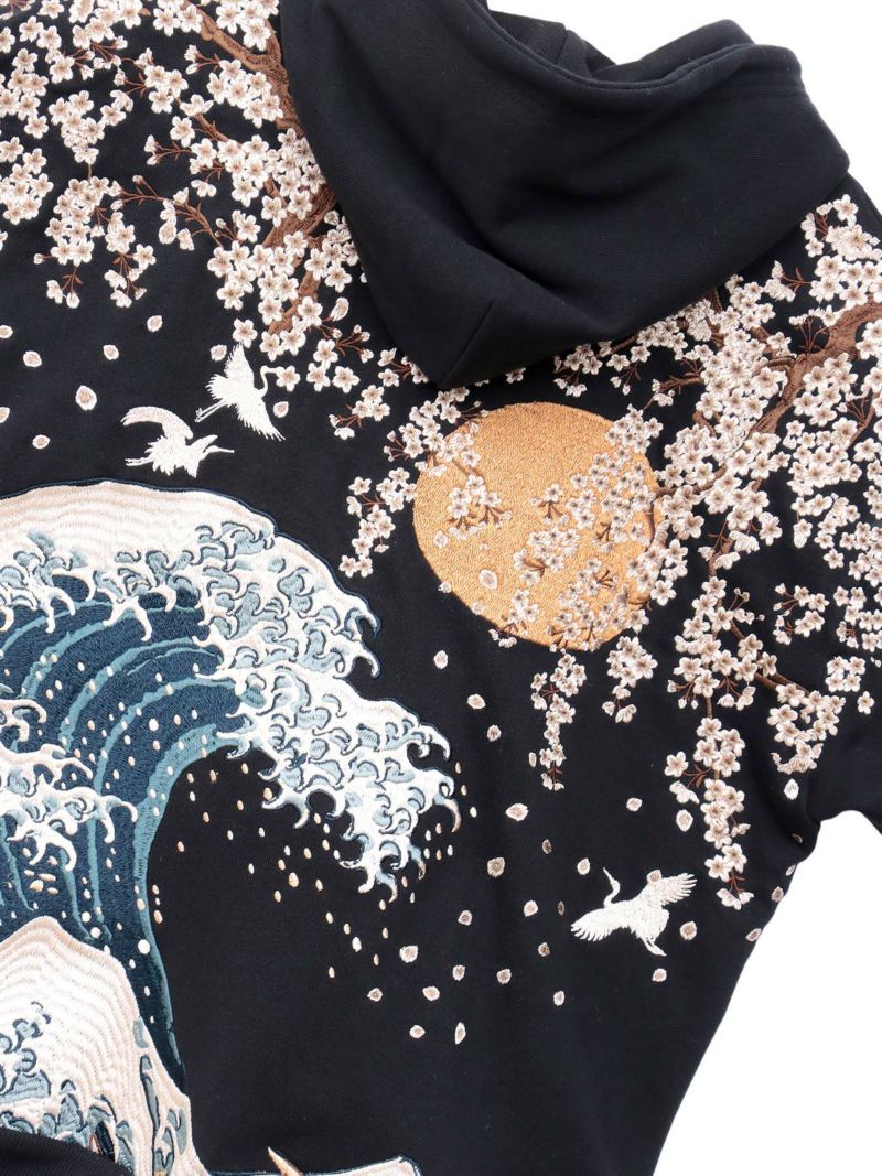 【絡繰魂・粋】“北斎神奈川沖浪裏”総刺繍ZIPパーカー