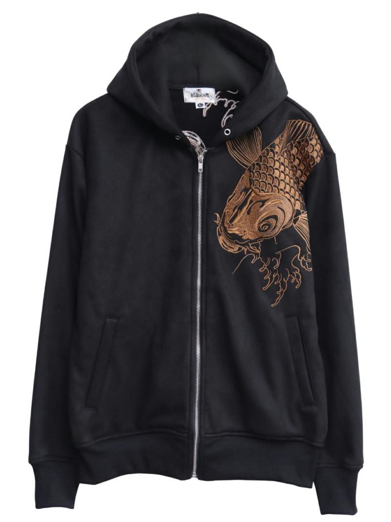 【絡繰魂・粋】“夫婦鯉”総刺繍ZIPパーカー