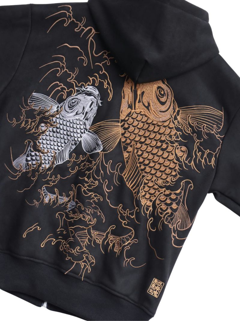 【絡繰魂・粋】“夫婦鯉”総刺繍ZIPパーカー
