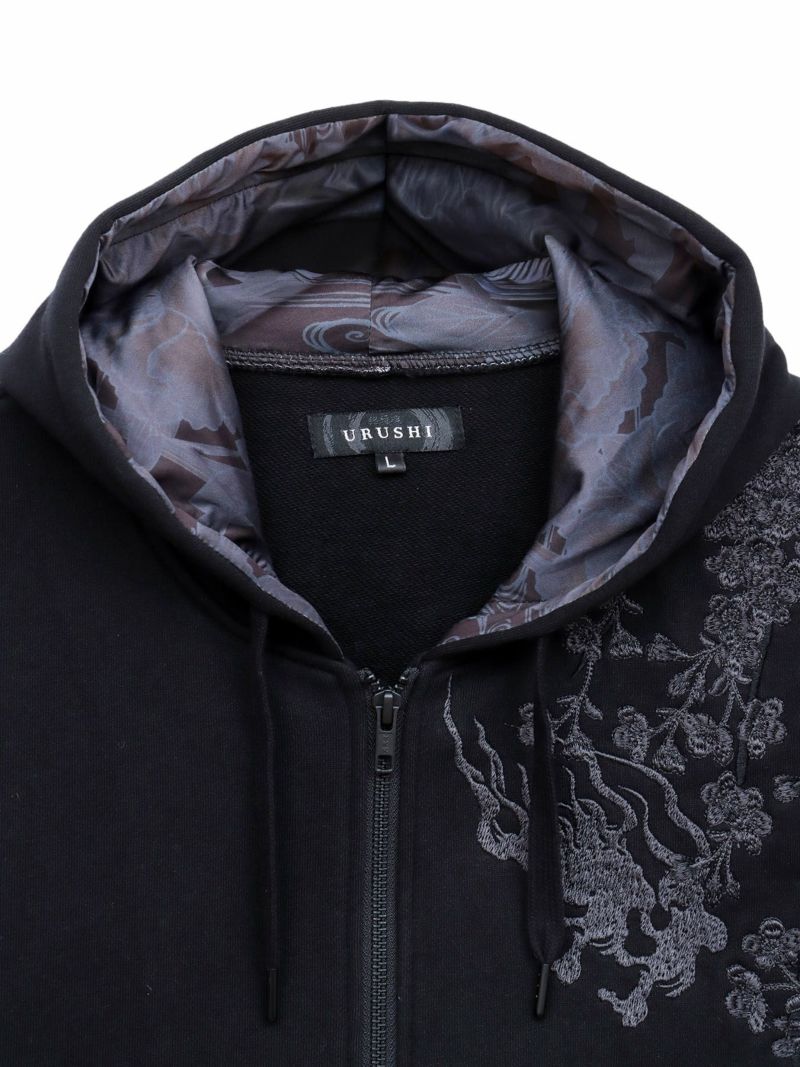 【絡繰魂・漆】“黒 猫又”総刺繍ZIPパーカー