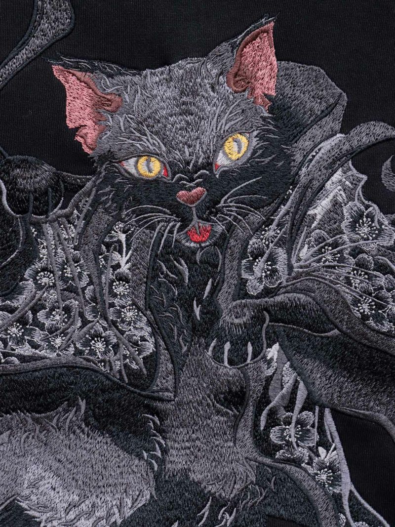 【絡繰魂・漆】“黒 猫又”総刺繍ZIPパーカー