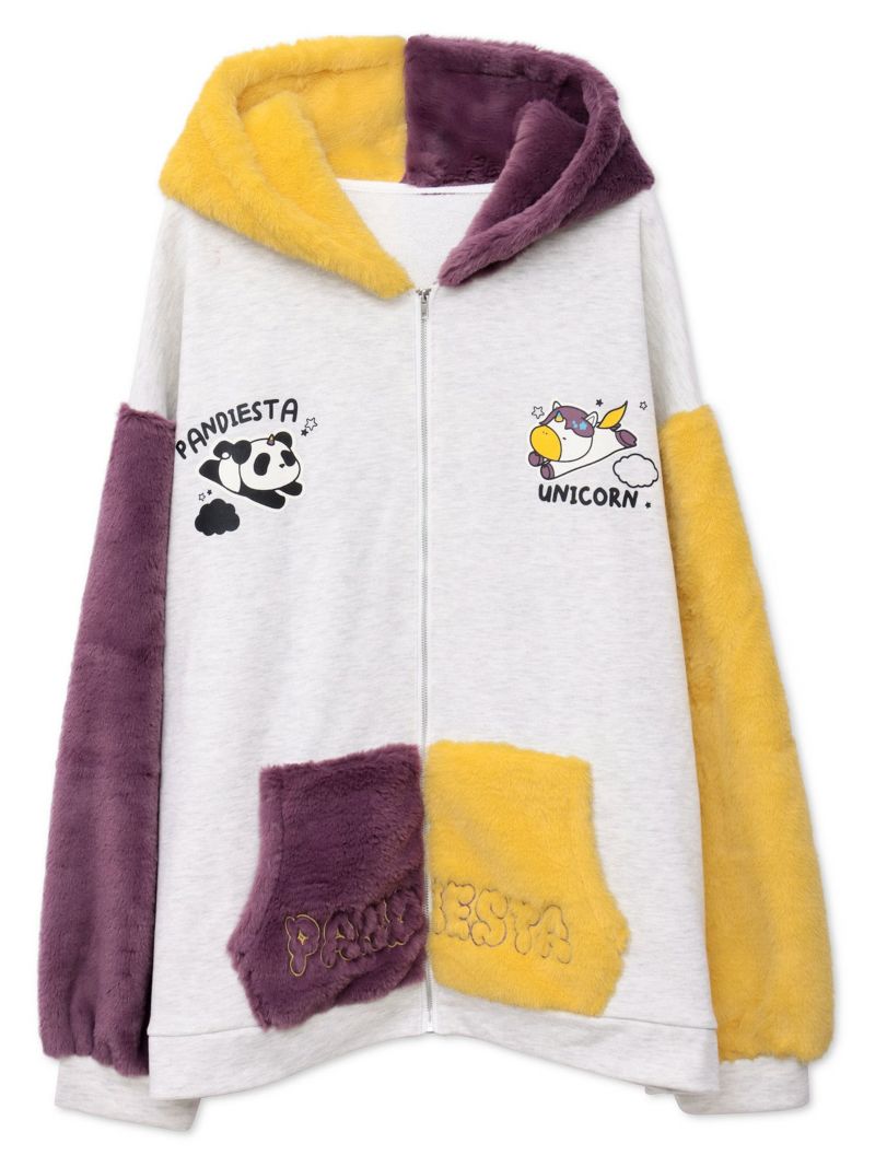 【PANDIESTA JAPAN】“初夢ユニコーン”フェイクファー切替ZIPパーカー