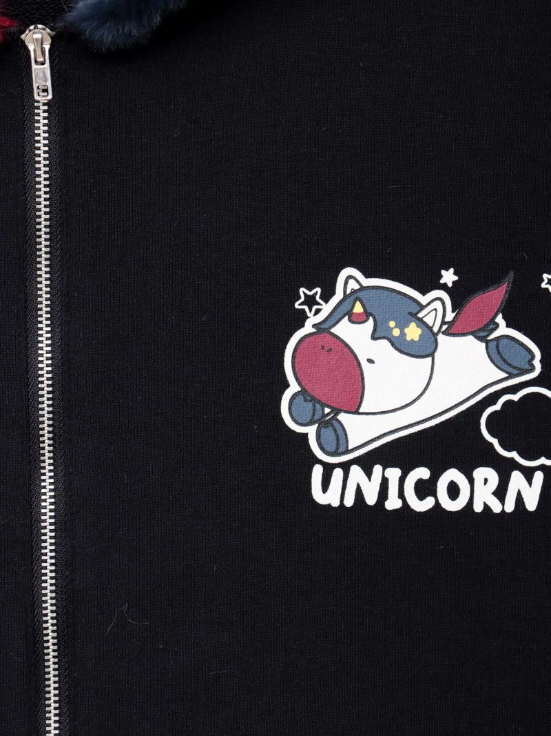 【PANDIESTA JAPAN】“初夢ユニコーン”フェイクファー切替ZIPパーカー