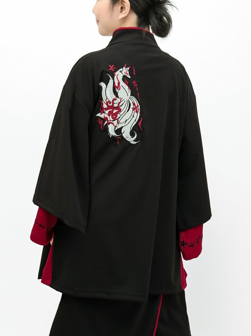 【雅結 -EN-】“九尾”刺繍入りキモノスリーブ8分袖 変形シャツ