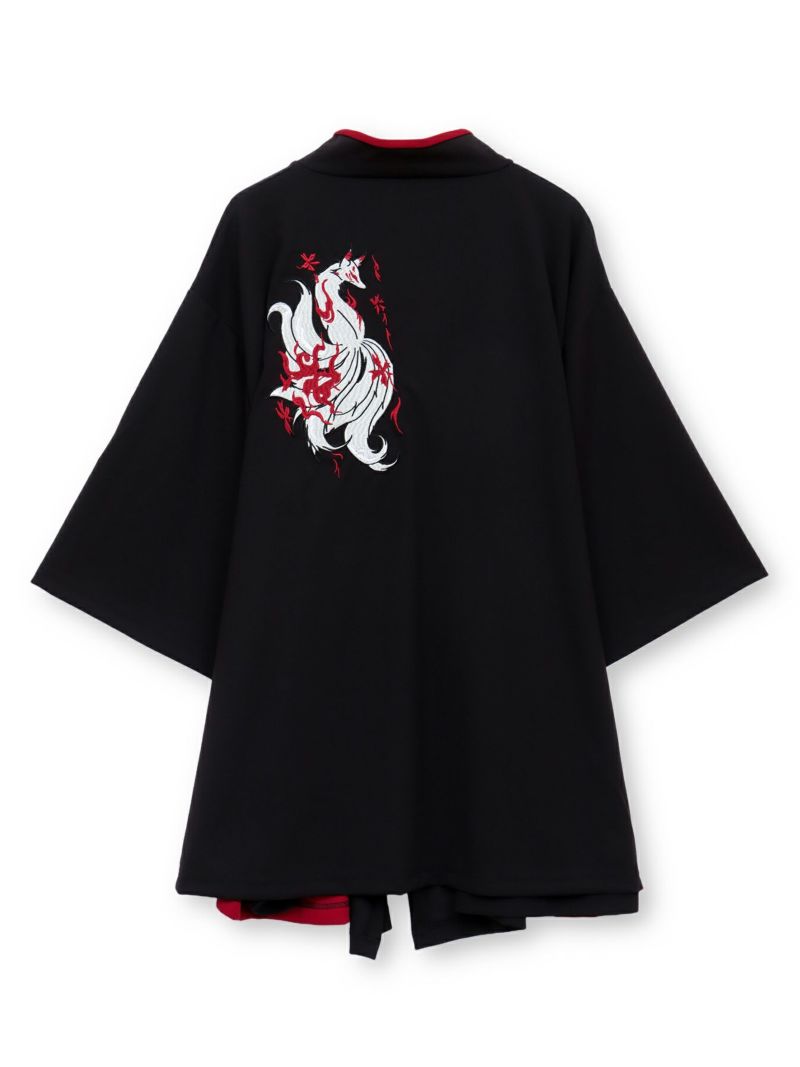 【雅結 -EN-】“九尾”刺繍入りキモノスリーブ8分袖 変形シャツ