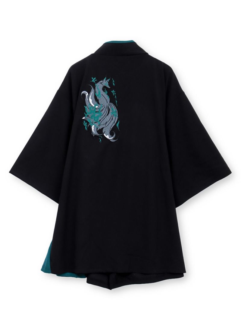 【雅結 -EN-】“九尾”刺繍入りキモノスリーブ8分袖 変形シャツ