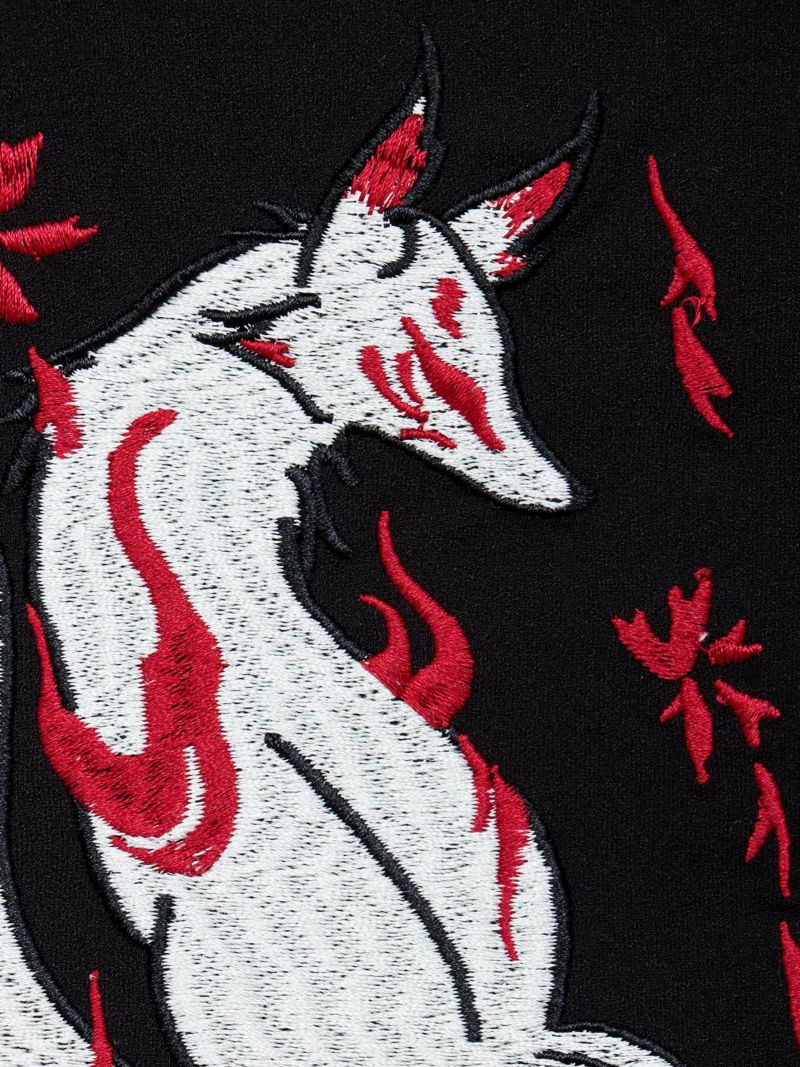 【雅結 -EN-】“九尾”刺繍入りキモノスリーブ8分袖 変形シャツ