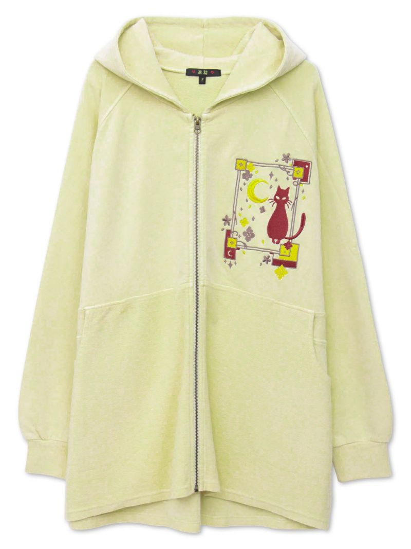 【雅結】猫の窓 刺繍入りZIPパーカー