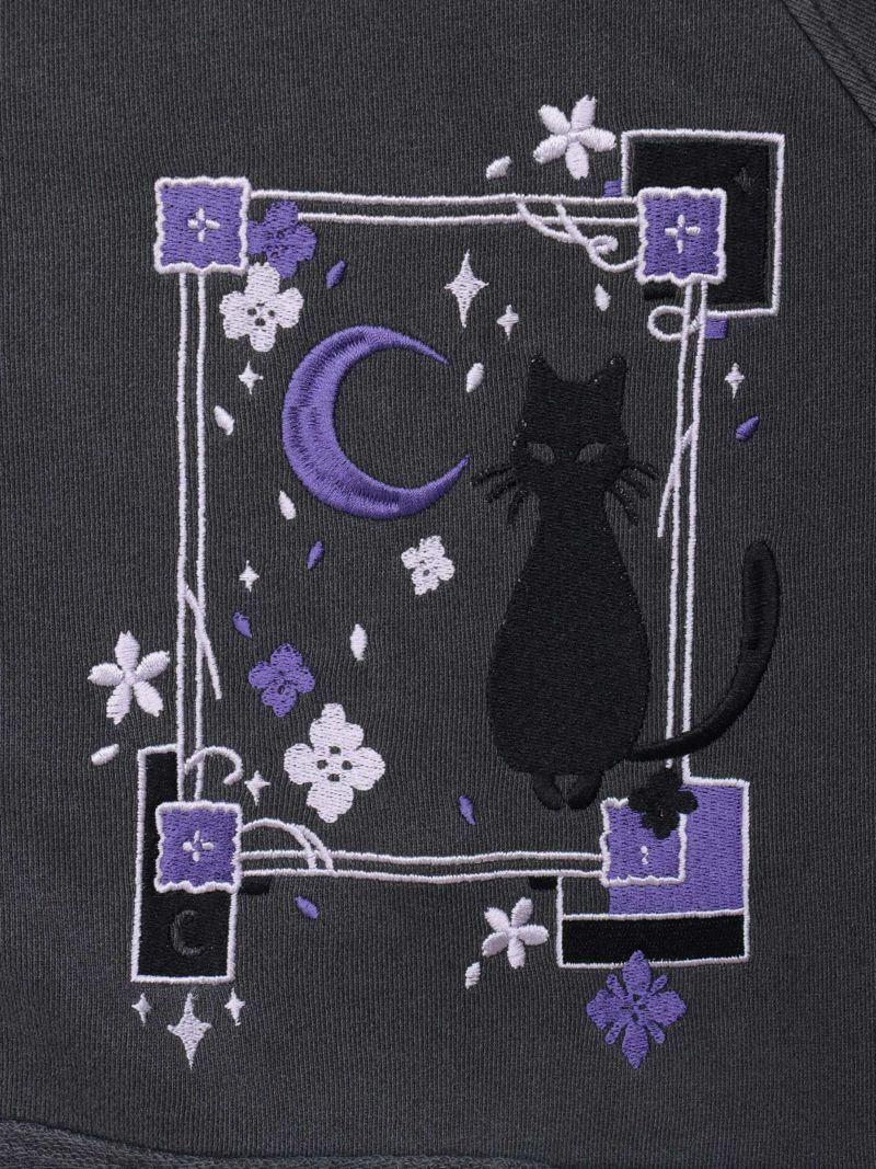 【雅結】猫の窓 刺繍入りZIPパーカー