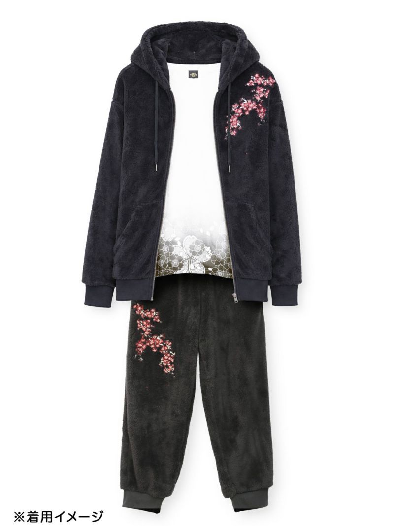 【雅結】桜刺繍ZIPパーカーアンサンブル