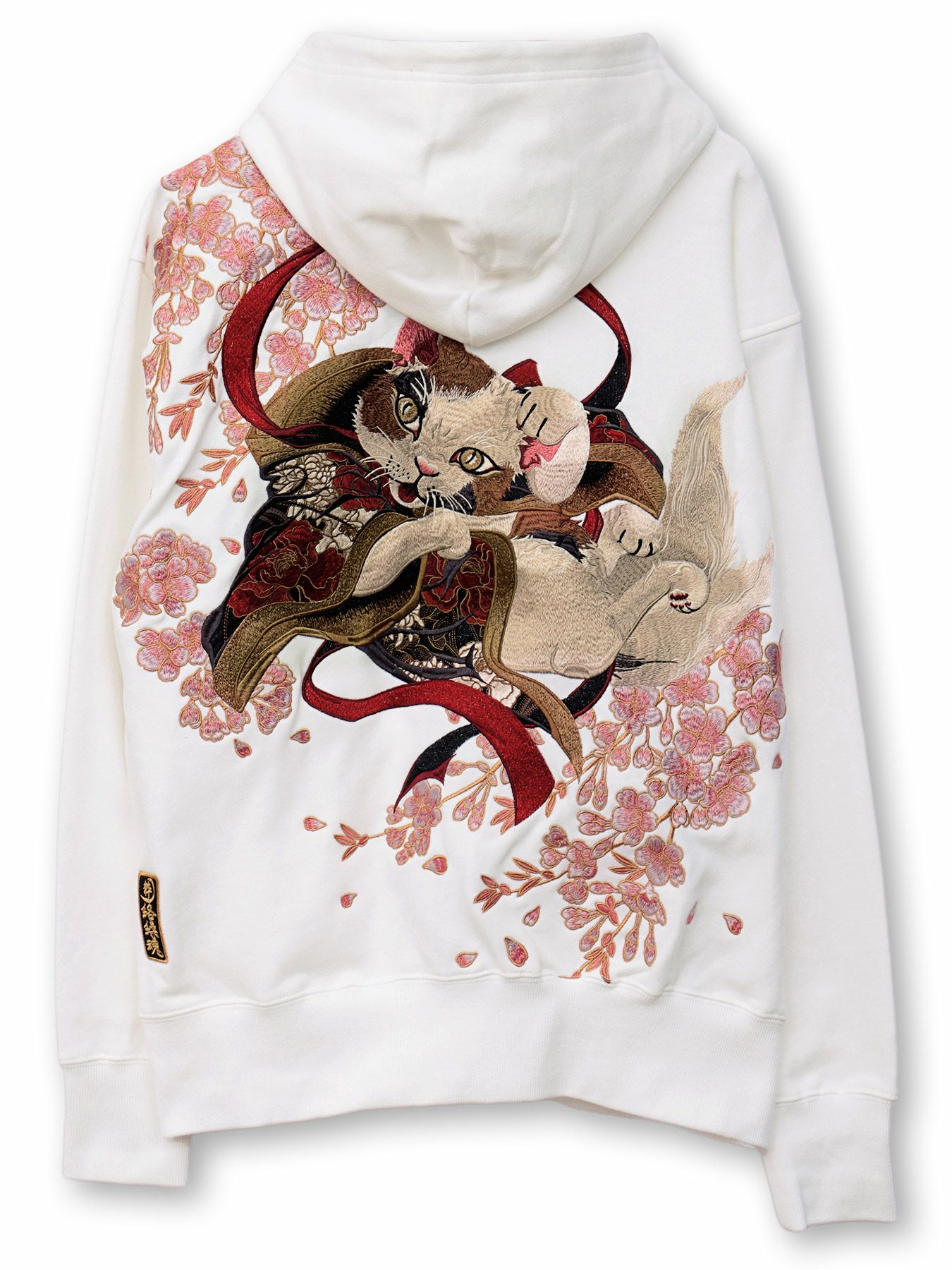【絡繰魂・粋】“猫又戯れ”刺繍入りZIPパーカー