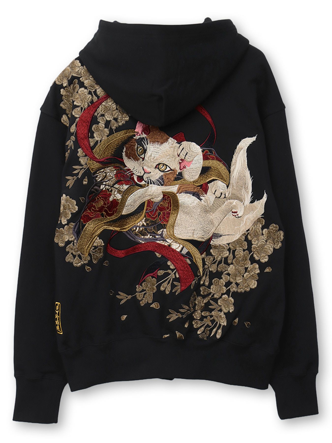 【絡繰魂・粋】“猫又戯れ”刺繍入りZIPパーカー