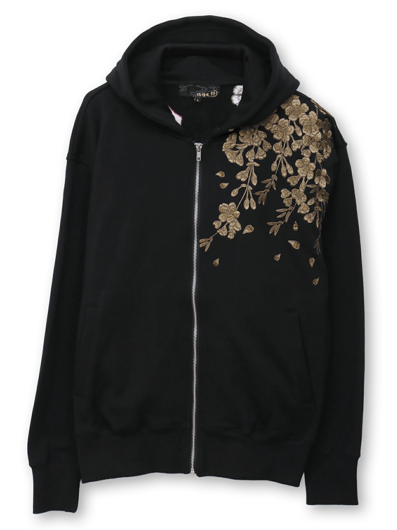 【絡繰魂・粋】“猫又戯れ”刺繍入りZIPパーカー