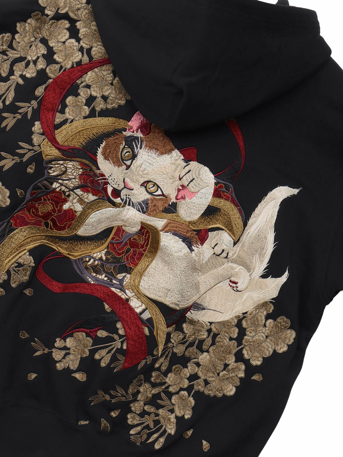 【絡繰魂・粋】“猫又戯れ”刺繍入りZIPパーカー