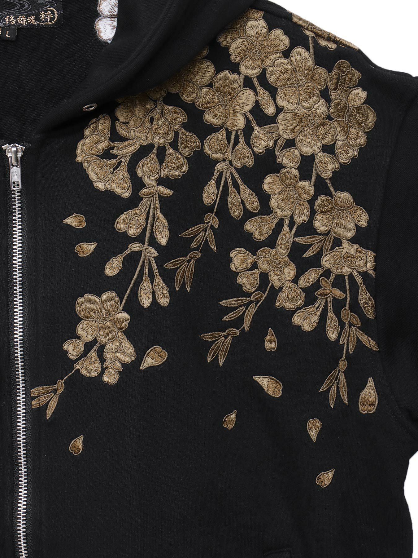 【絡繰魂・粋】“猫又戯れ”刺繍入りZIPパーカー