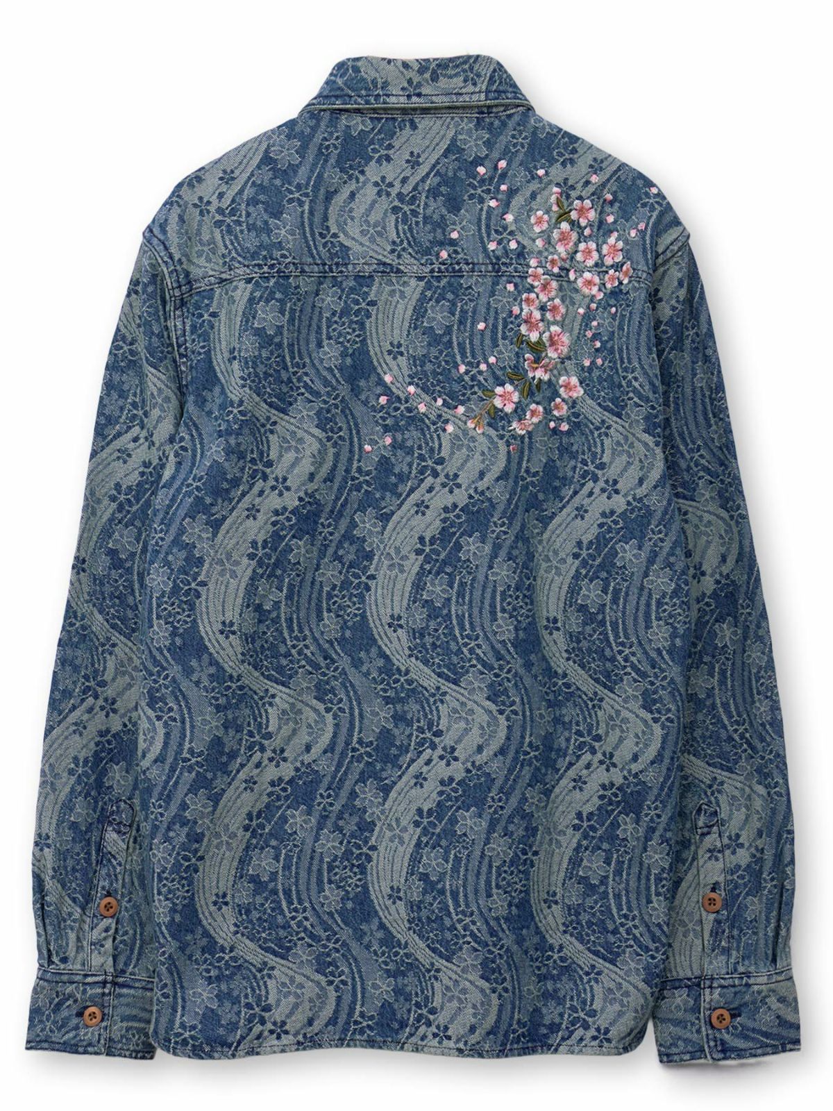 【絡繰魂】“桜流水”デニムジャガード長袖シャツ