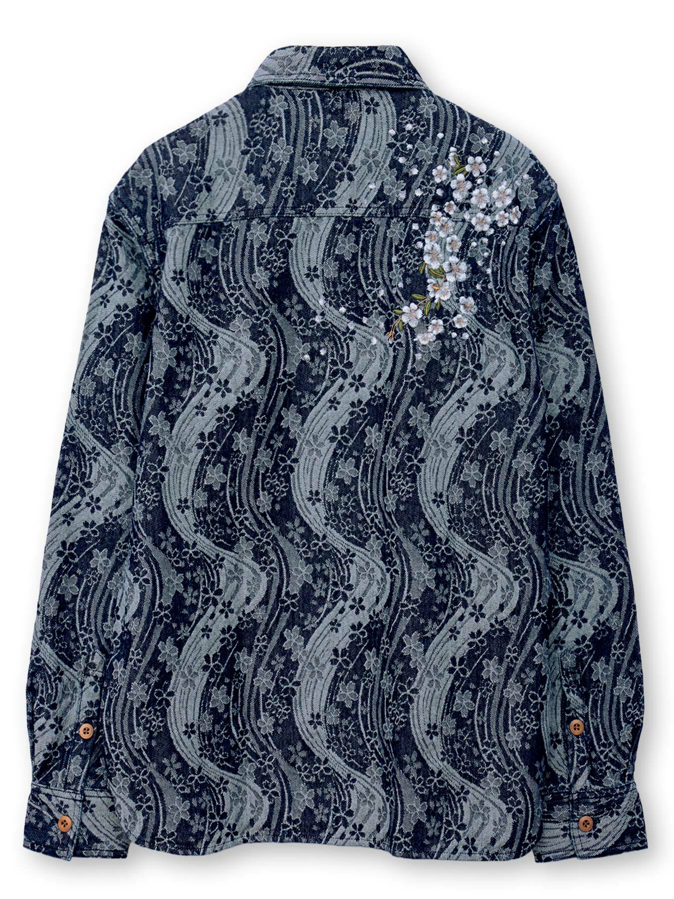【絡繰魂】“桜流水”デニムジャガード長袖シャツ