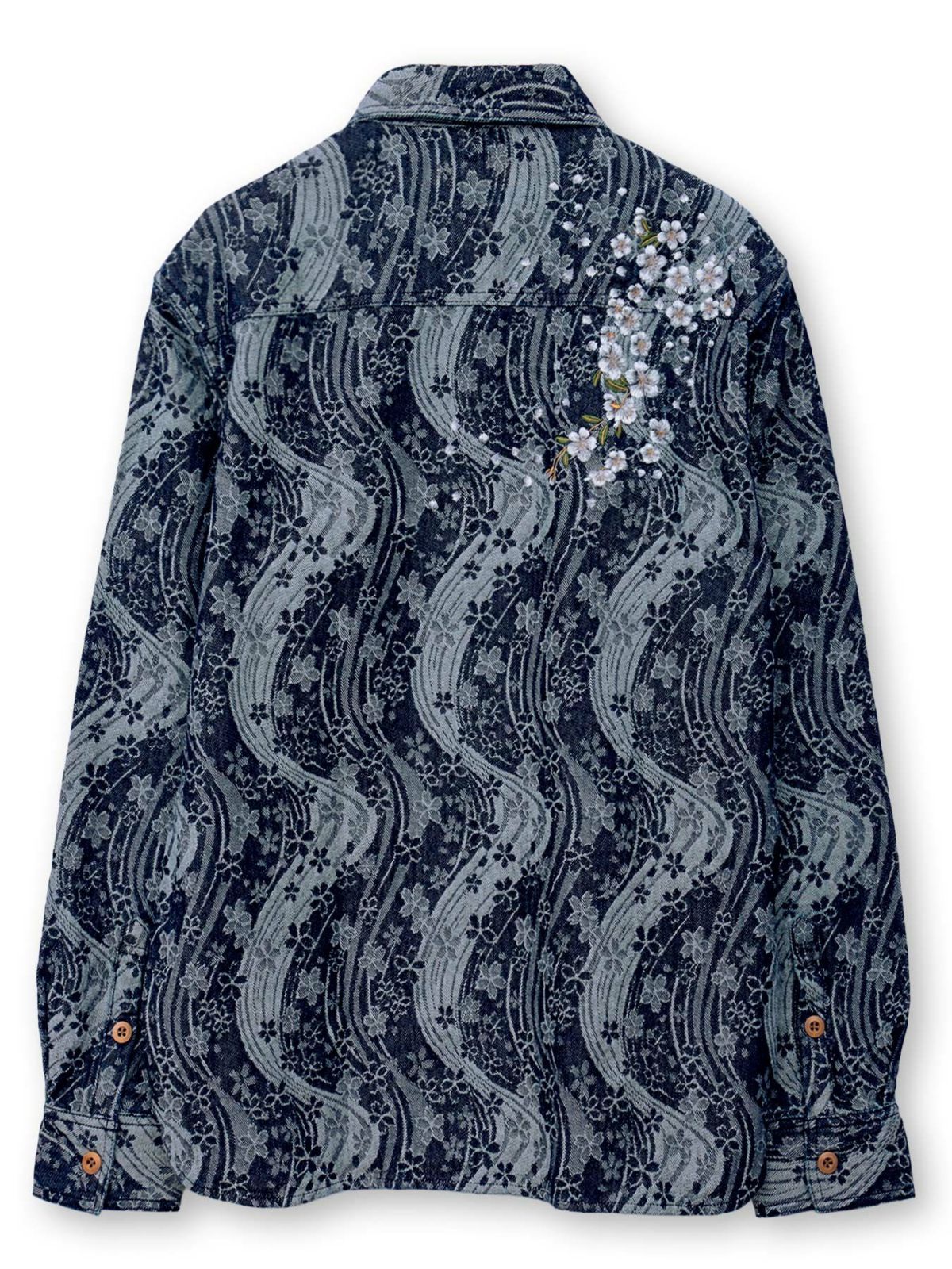 【絡繰魂】“桜流水”デニムジャガード長袖シャツ