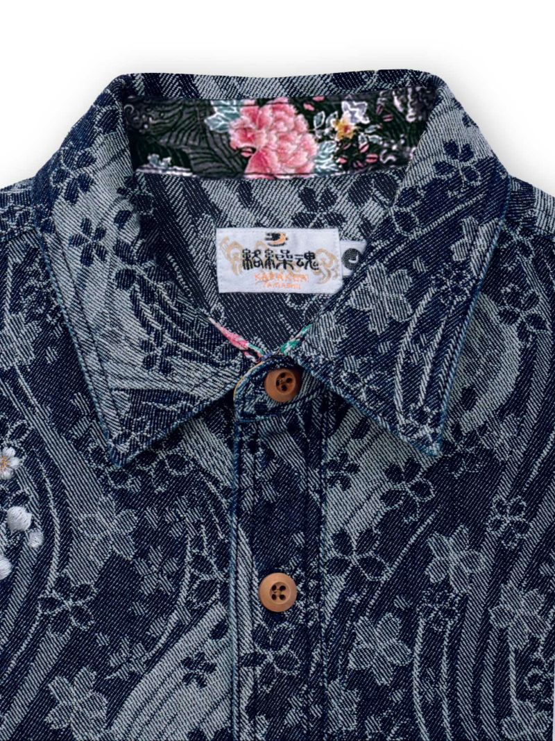 【絡繰魂】“桜流水”デニムジャガード長袖シャツ