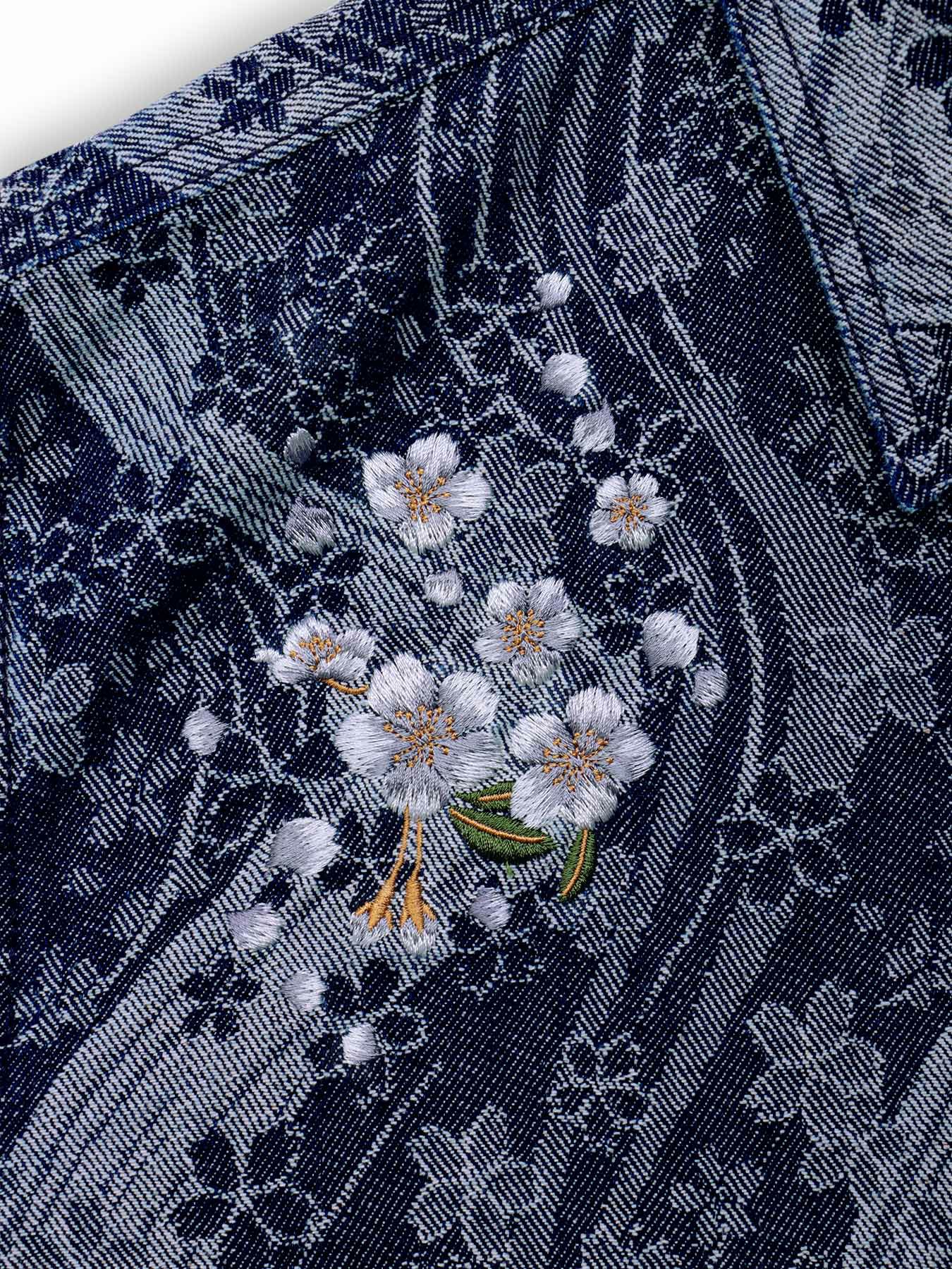 【絡繰魂】“桜流水”デニムジャガード長袖シャツ