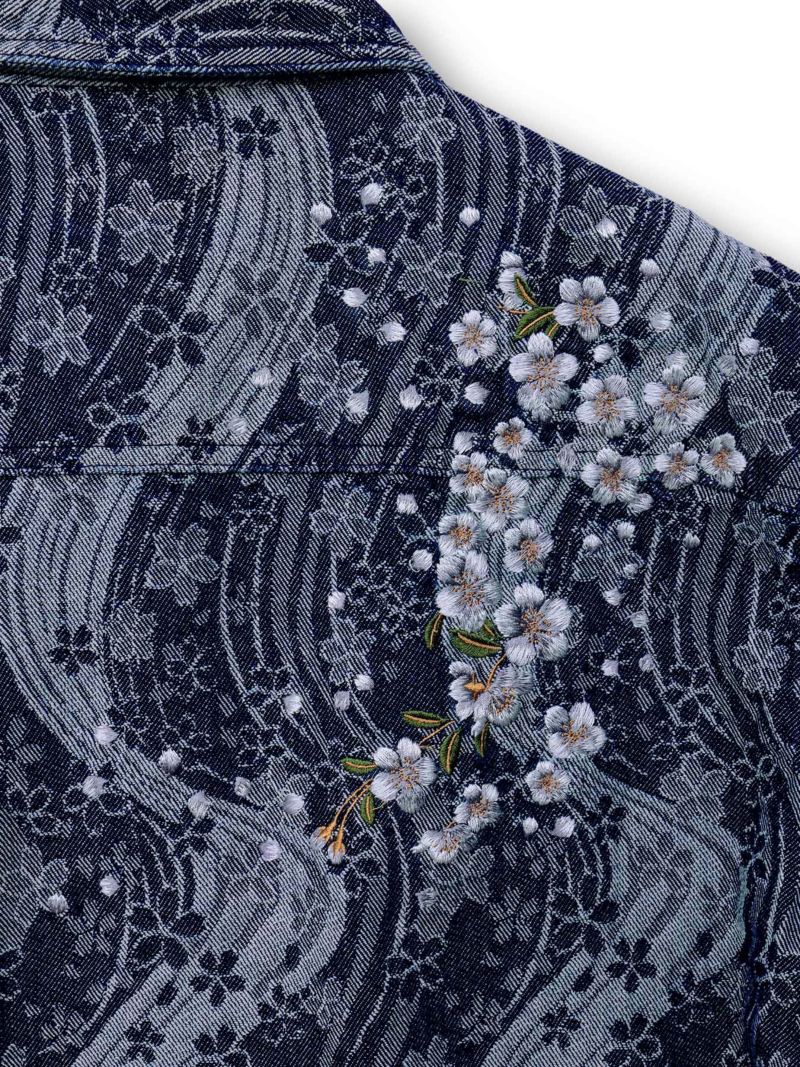 【絡繰魂】“桜流水”デニムジャガード長袖シャツ