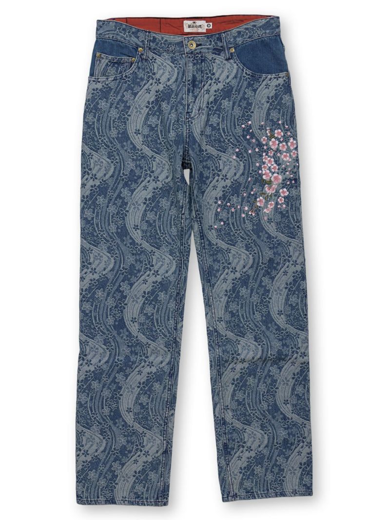 【絡繰魂】“桜流水”ジャガードデニムパンツ