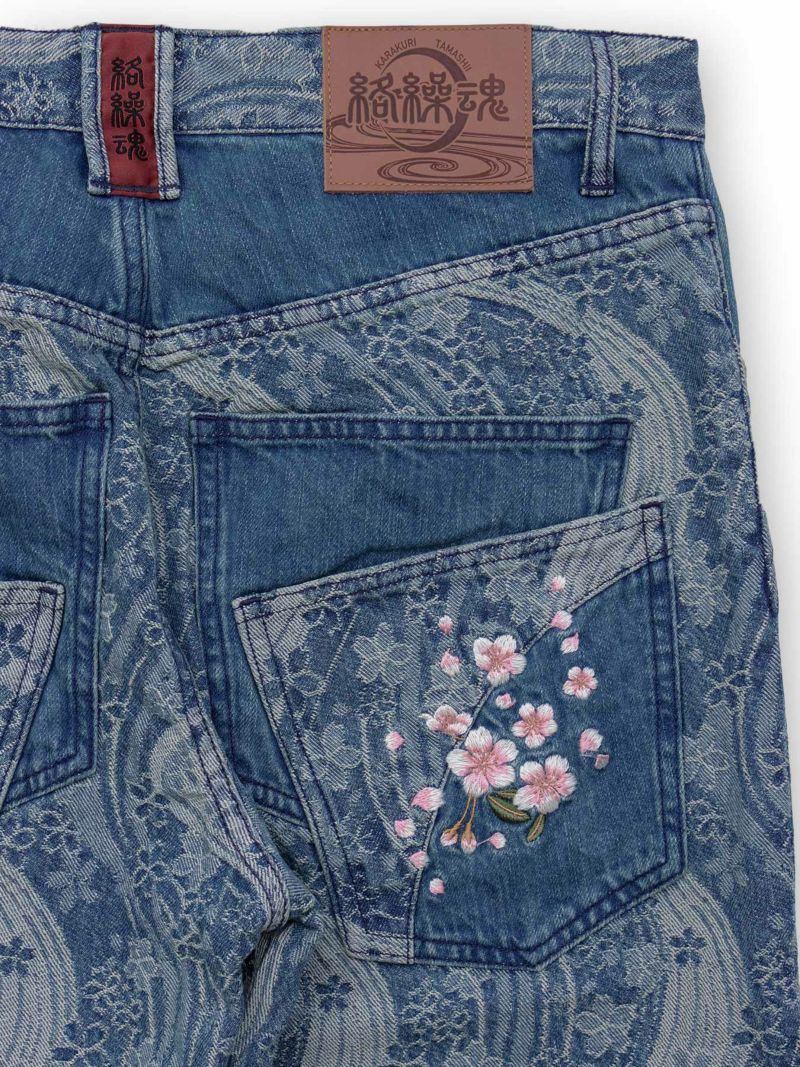 【絡繰魂】“桜流水”ジャガードデニムパンツ