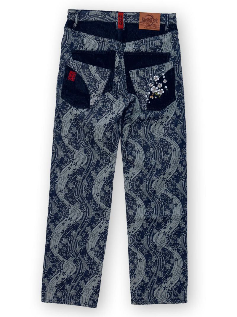 【絡繰魂】“桜流水”ジャガードデニムパンツ