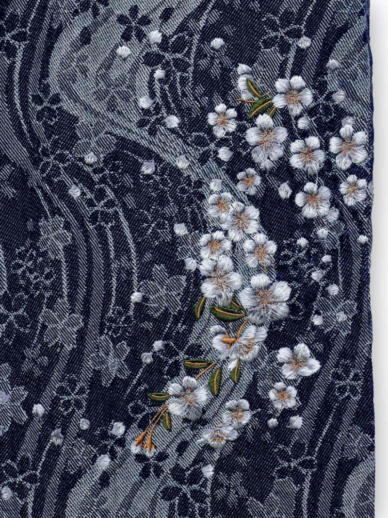 【絡繰魂】“桜流水”ジャガードデニムパンツ