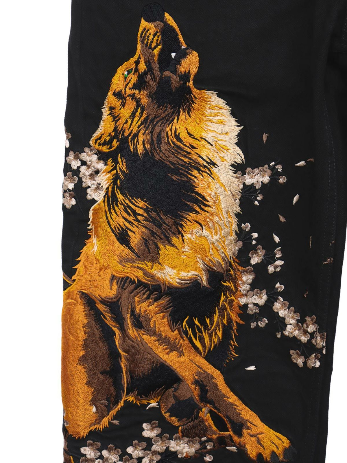 【絡繰魂・粋】“月光狼”刺繍入りデニムパンツ