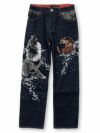 【絡繰魂・粋】“月光狼”刺繍入りデニムパンツ