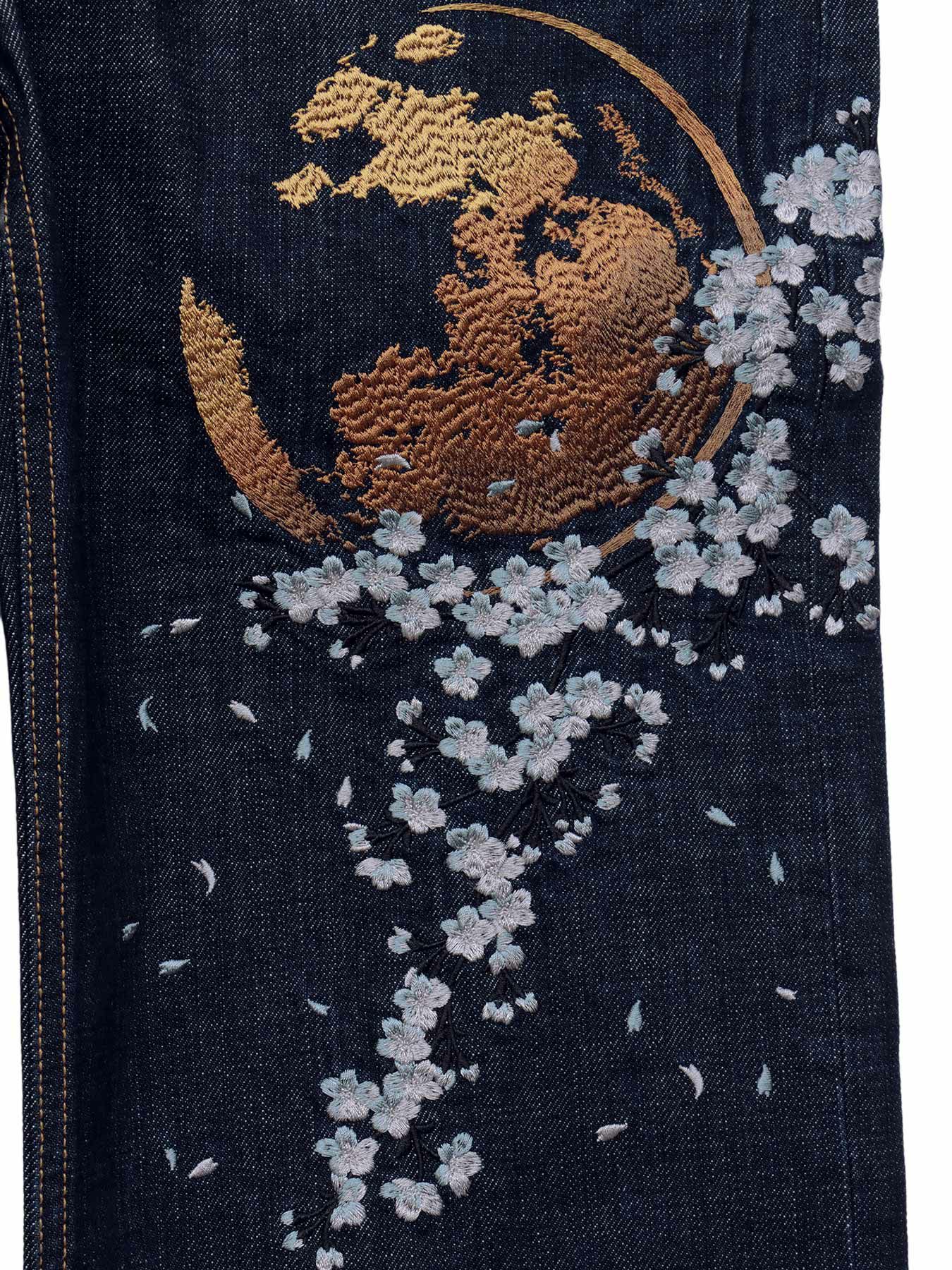 【絡繰魂・粋】“月光狼”刺繍入りデニムパンツ