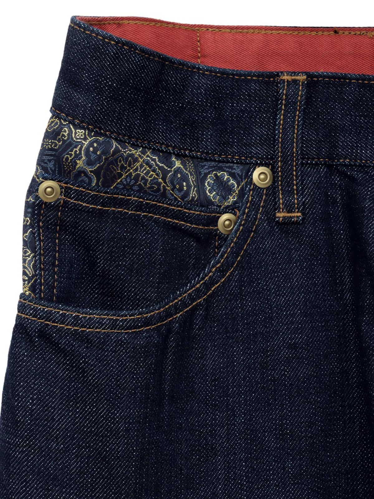 【絡繰魂・粋】“月光狼”刺繍入りデニムパンツ