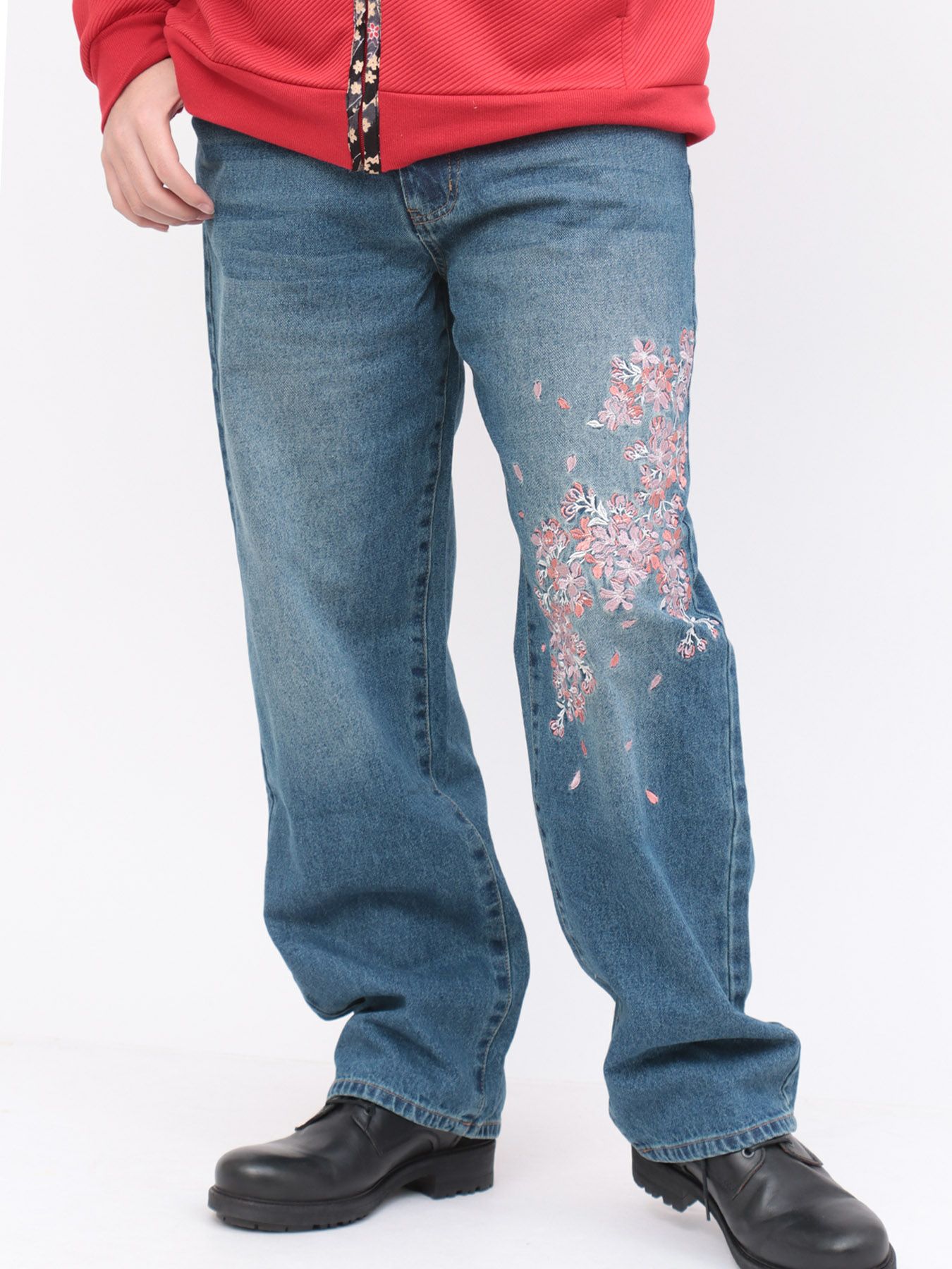 雅結】桜刺繍 ちりめん切替デニムパンツ | 流儀圧搾 ONLINE SHOP【流儀