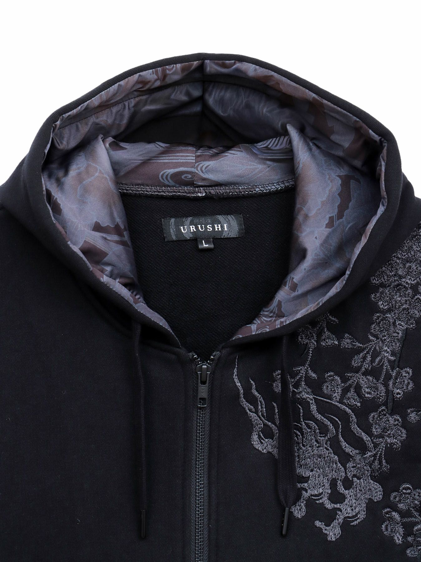 【絡繰魂・漆】“黒 猫又”総刺繍ZIPパーカー