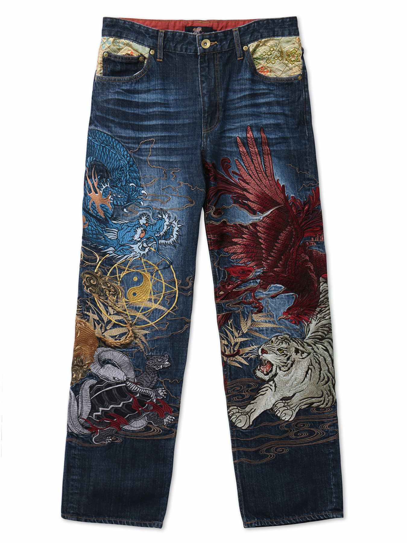  ＜春の予約会＞【絡繰魂・頂】“四神”総刺繍デニムパンツ〔別注〕
