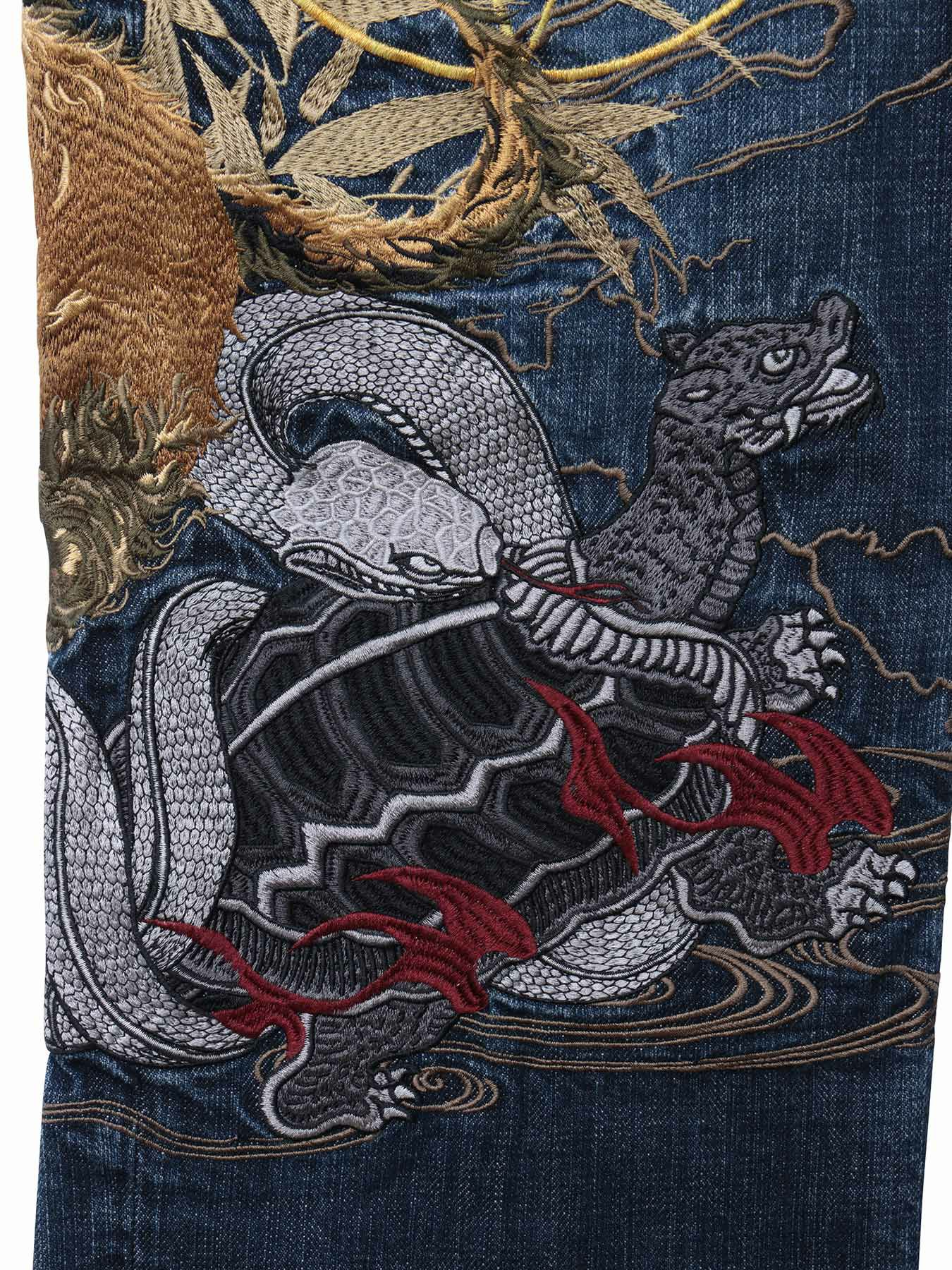 ＜春の予約会＞【絡繰魂・頂】“四神”総刺繍デニムパンツ〔別注〕
