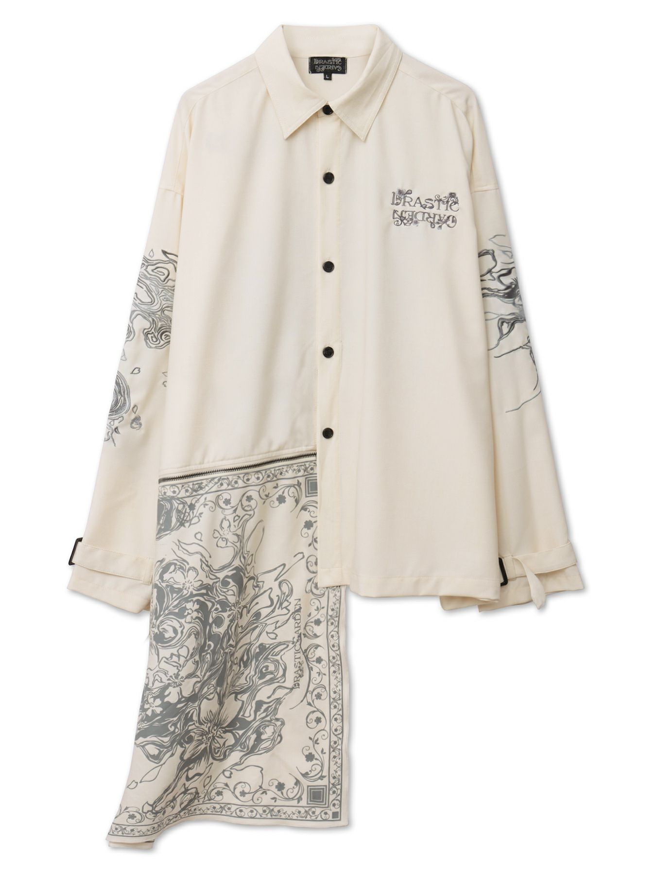 ＜春の予約会＞【DRASTIC GARDEN】“煙ノ桜”刺繡入り変形シャツ