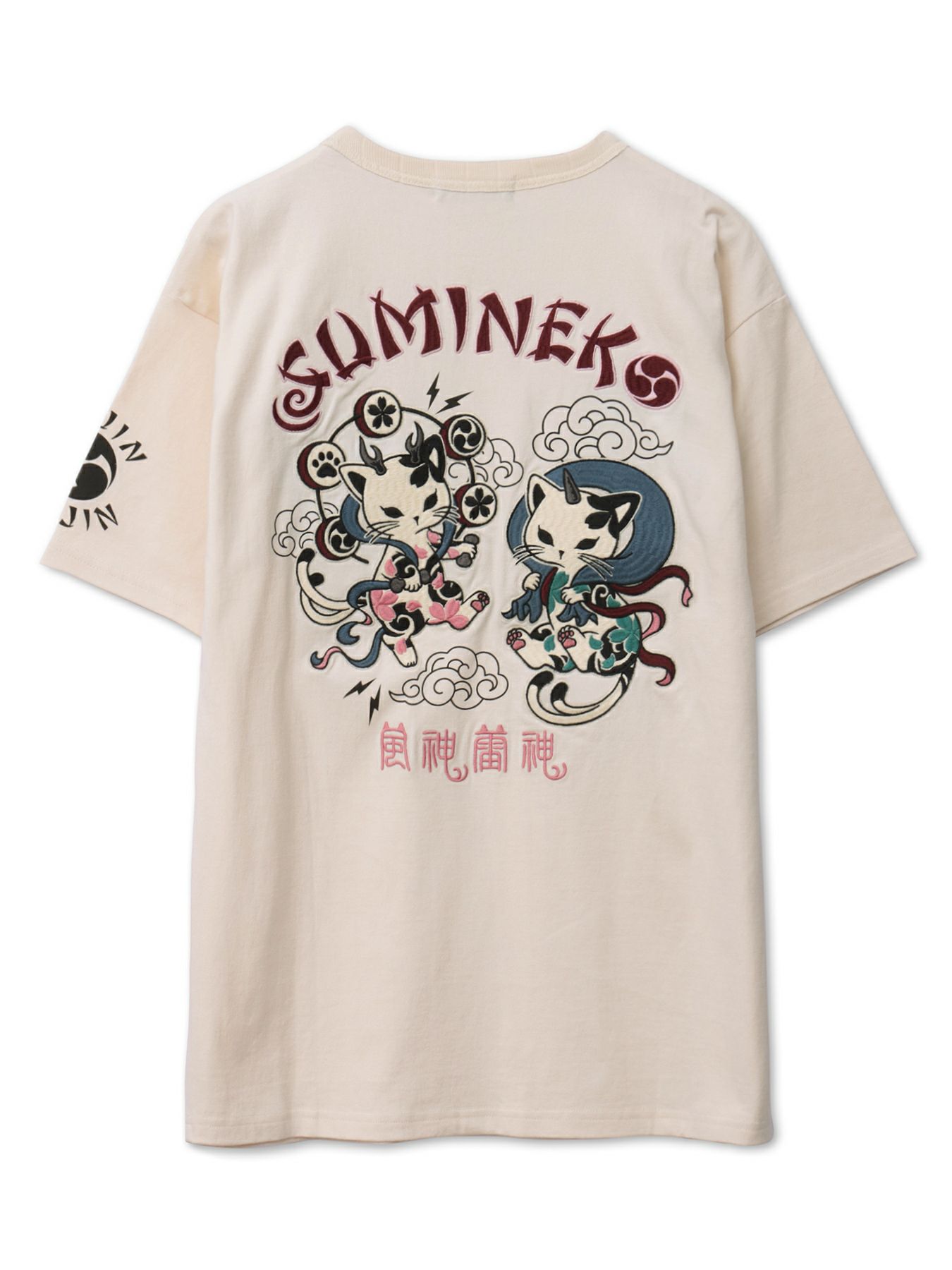 ＜春の予約会＞【SUMINEKO】“風雷墨猫”刺繍入りTシャツ