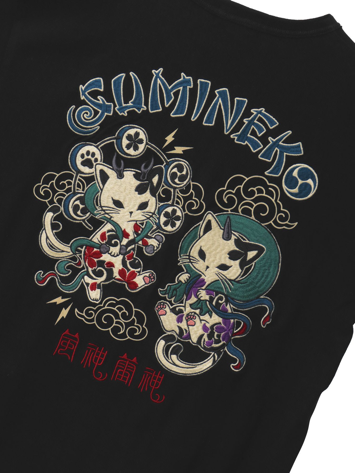 ＜春の予約会＞【SUMINEKO】“風雷墨猫”刺繍入りTシャツ