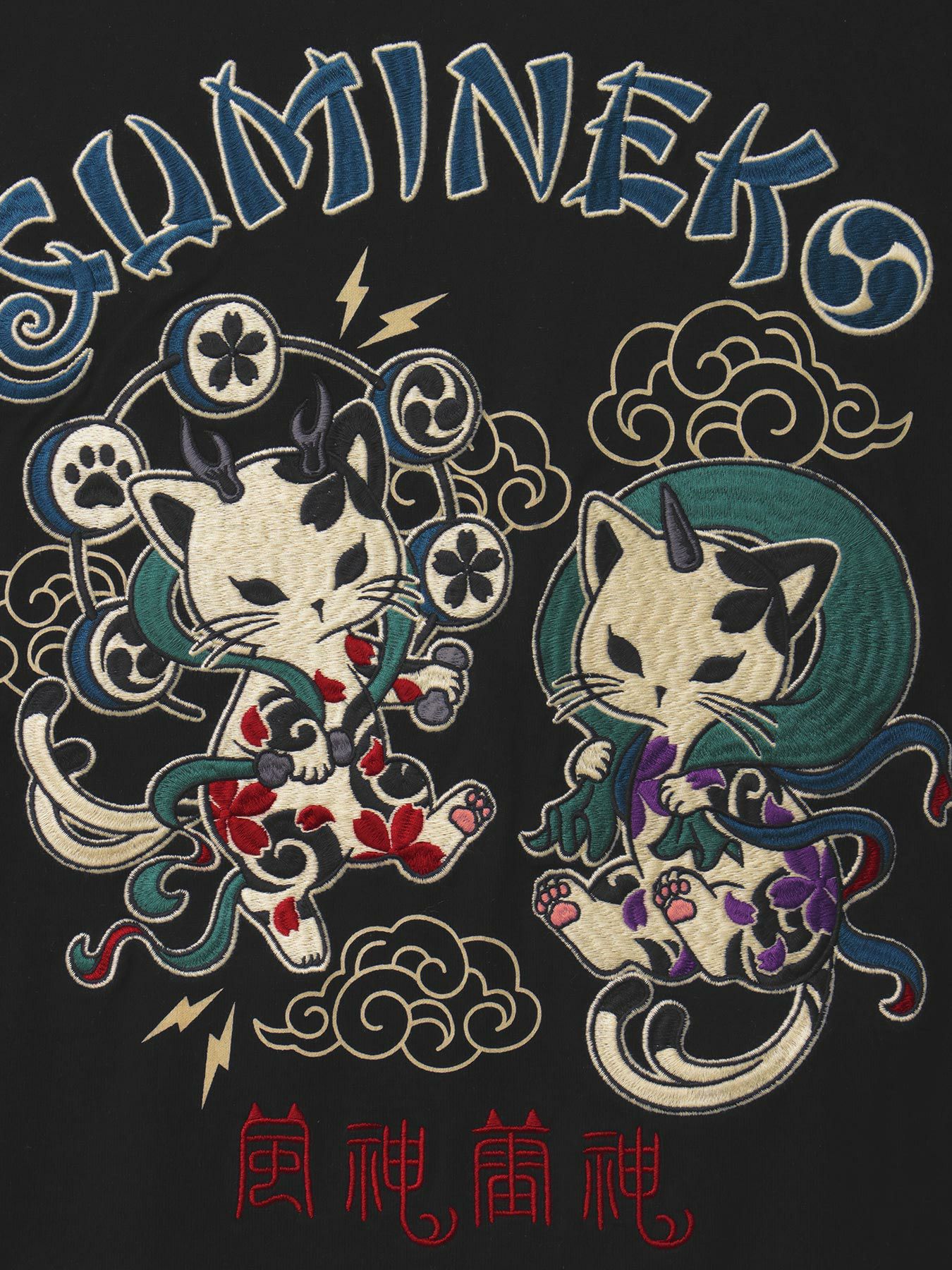 ＜春の予約会＞【SUMINEKO】“風雷墨猫”刺繍入りTシャツ